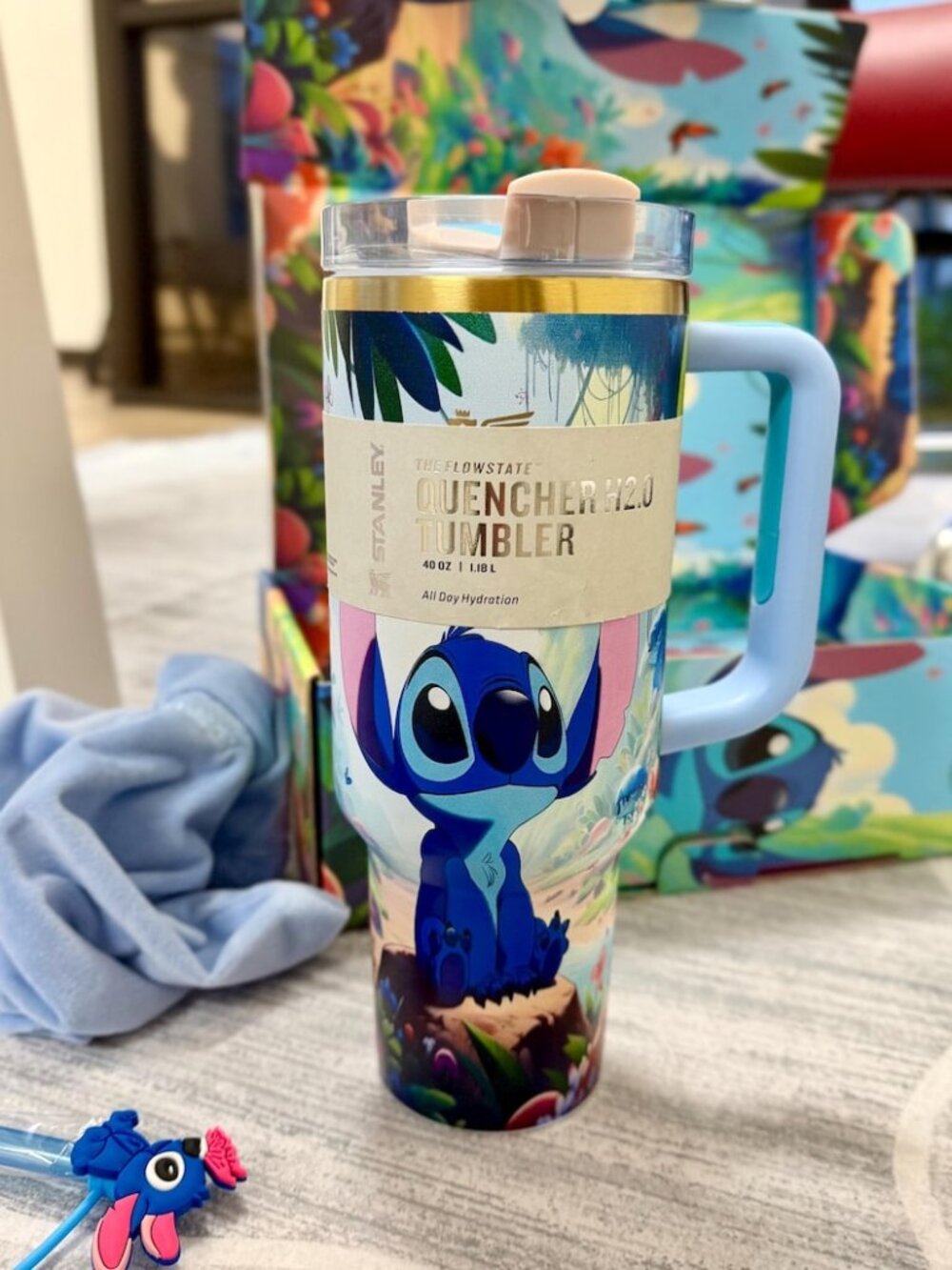 40 oz StanleyxDisney Stitch Tumbler , Cartoon design Travel Cup with Straw